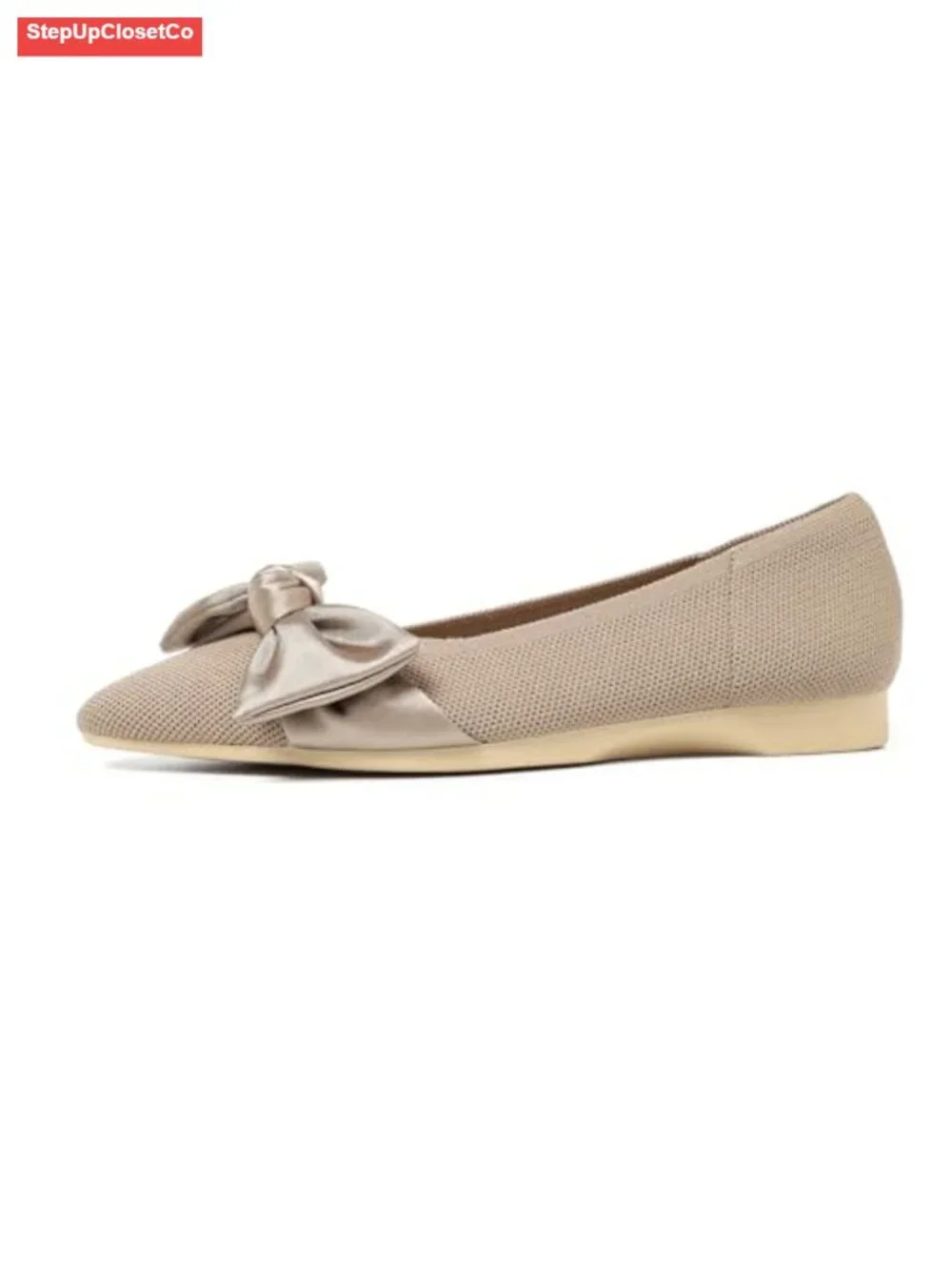 Pointed Toe Knit Mary Jane Ballet Flats Slip-On Shoes with Arch Support